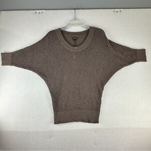 Express Taupe Khaki Open Crochet Knit Batwing Sweater Top